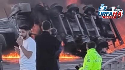 Şanlıurfa’da Yakıt Yüklü Tır Devrildi, Alev Topuna Döndü: Kara Yolunda Korku Dolu Anlar
