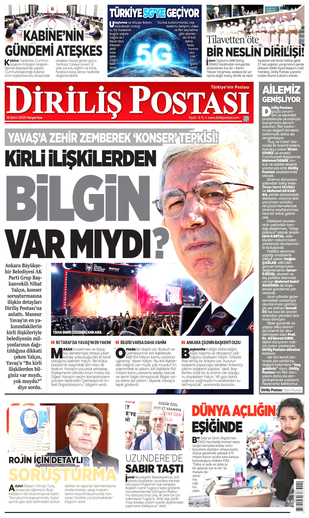 DİRİLİŞ POSTASI Gazete Manşeti