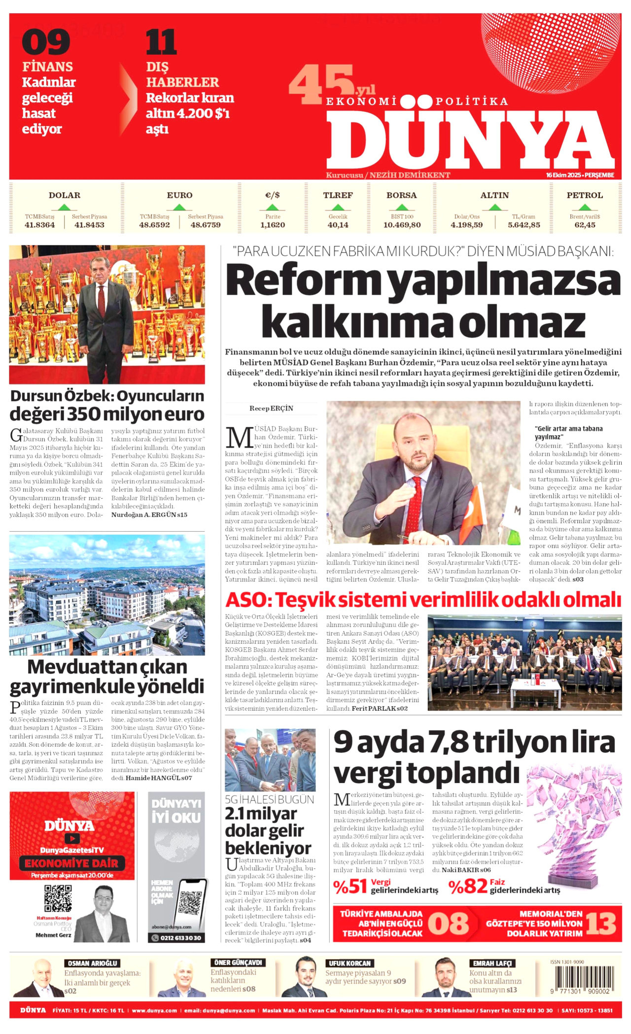 DÜNYA Gazete Manşeti