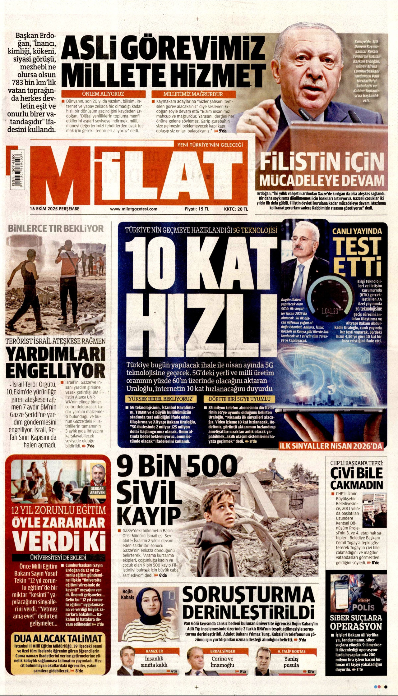 MİLAT Gazete Manşeti