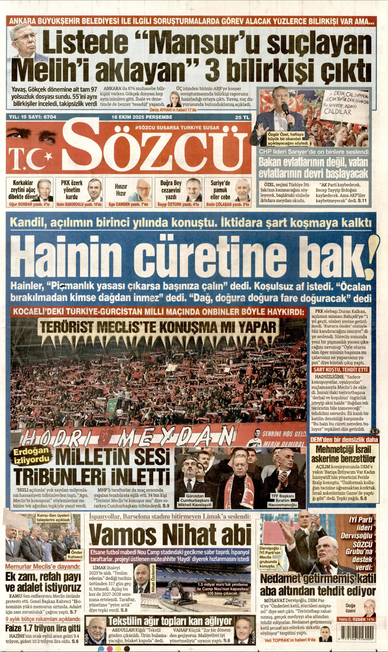 SÖZCÜ Gazete Manşeti