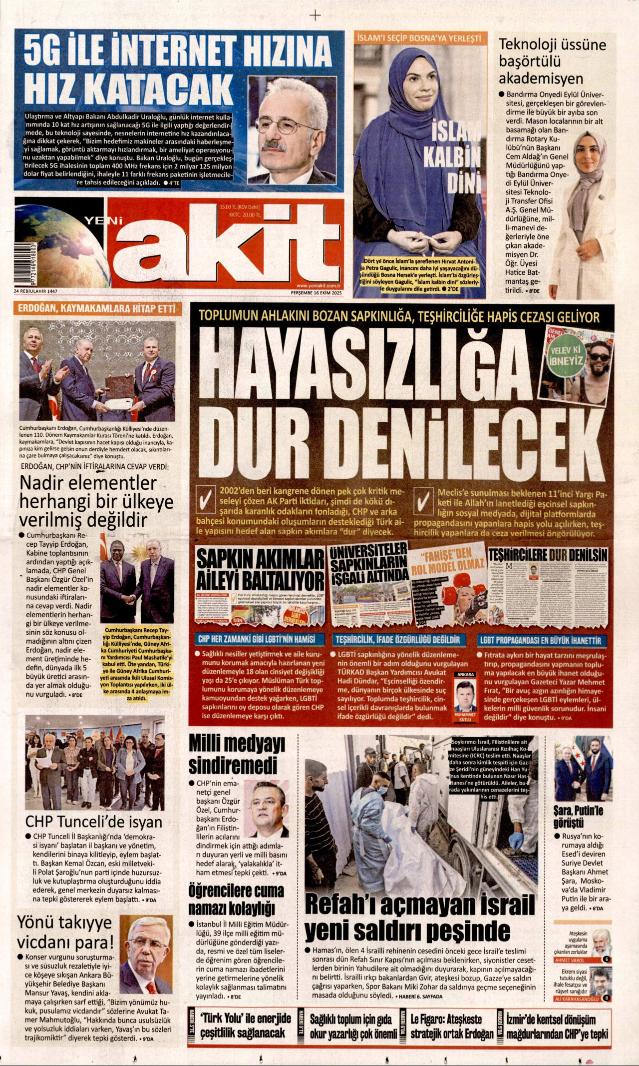 YENİ AKİT Gazete Manşeti