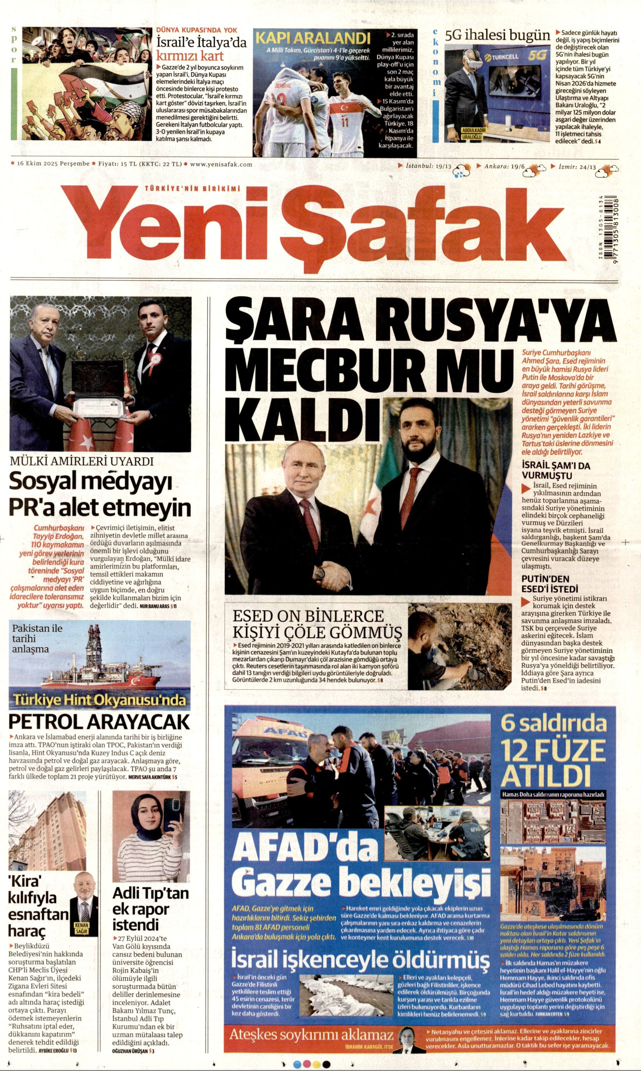 YENİ ŞAFAK Gazete Manşeti
