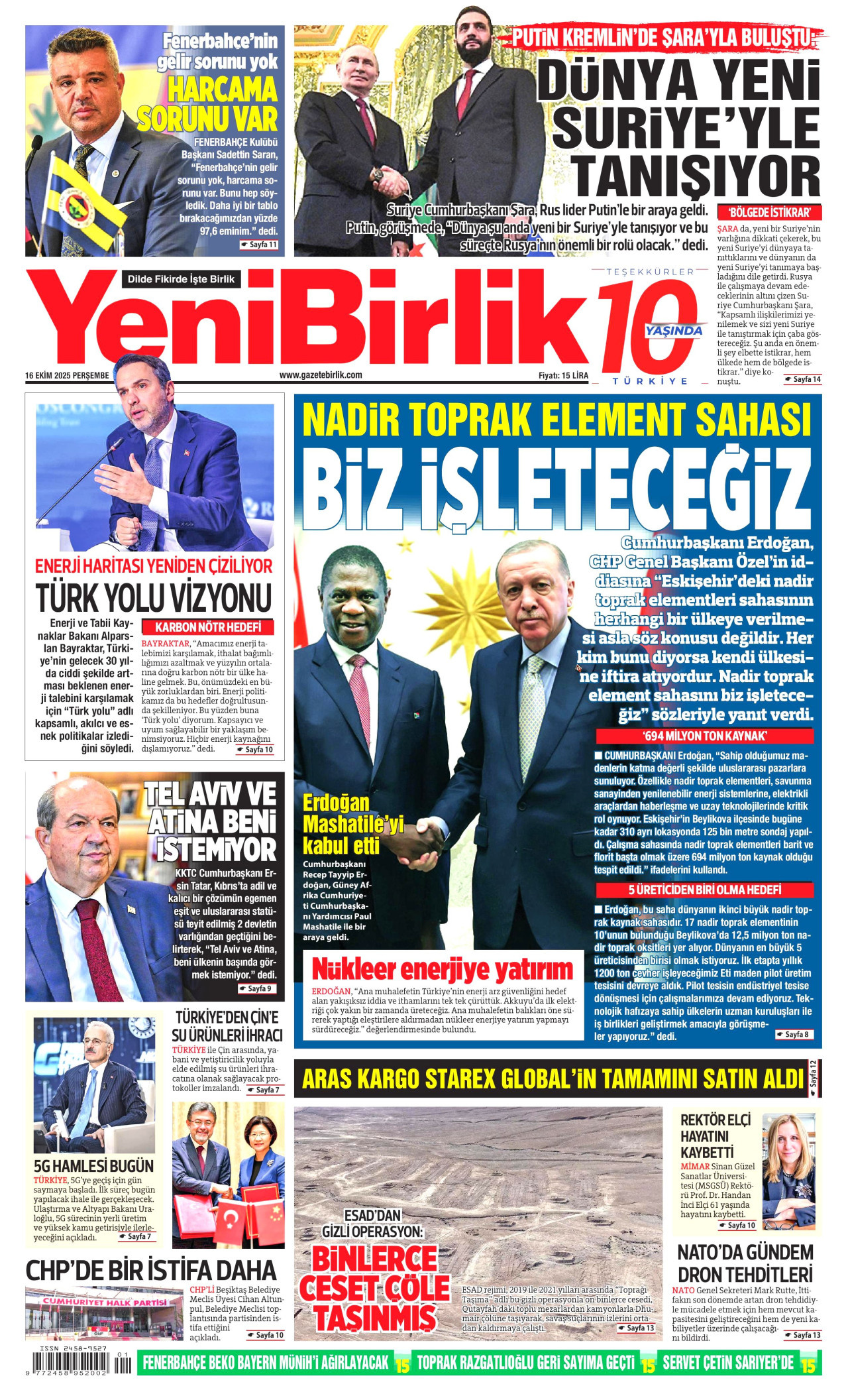YENİBİRLİK Gazete Manşeti